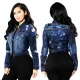 Autumn Blue Washed Button Up Short Ripped Denim Jacket