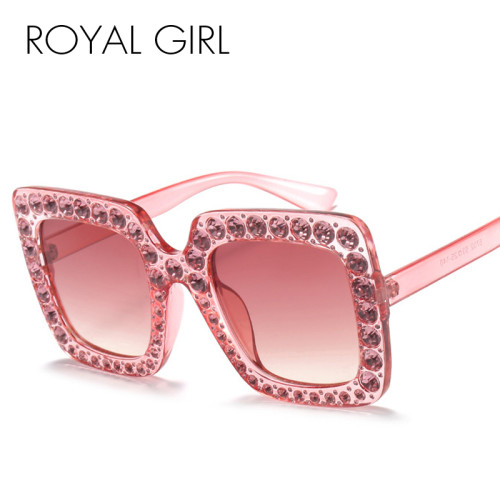 ROYAL GIRL Crystal Rim Women Sunglasses Retro Brand Desginer Square Oversize Sun Glasses ss310
