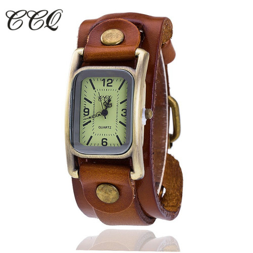 CCQ Brand Vintage Cow Leather Bracelet Women WristWatch Casual Luxury Quartz Watch Relogio Feminino 1846