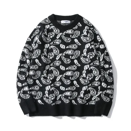 testCashew jacquard sweater men's ins European and American tide brand sweater Harajuku style trend loose round neck pullover