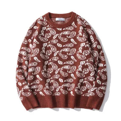 testCashew jacquard sweater men's ins European and American tide brand sweater Harajuku style trend loose round neck pullover