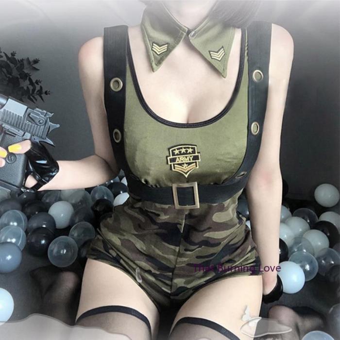Cool Girl Army Soldier Costume Roleplay Policewoman Sexy Lingerie Dress EG0591