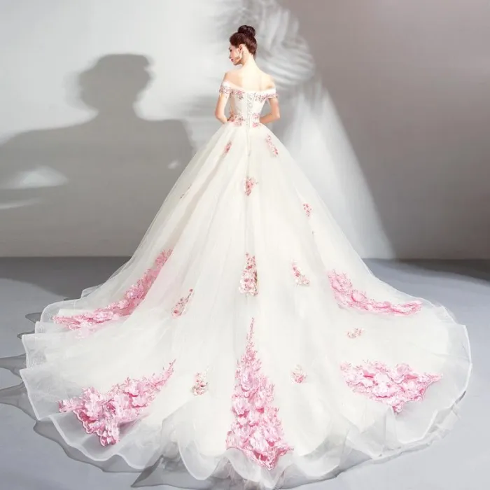 Unique White Lace Tulle Long Prom Dress, Tulle Evening Dress SP15385