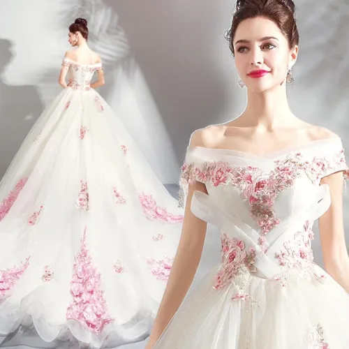 Unique White Lace Tulle Long Prom Dress, Tulle Evening Dress SP15385