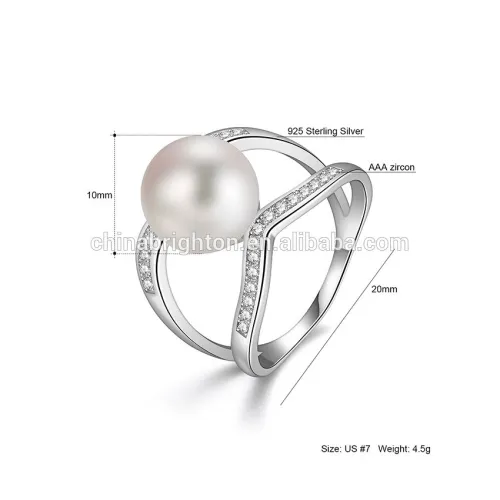Bride Accessories 925 Sterling Silver Wedding Ring With Clear Zircon And Pearl 1-5y2579-15600