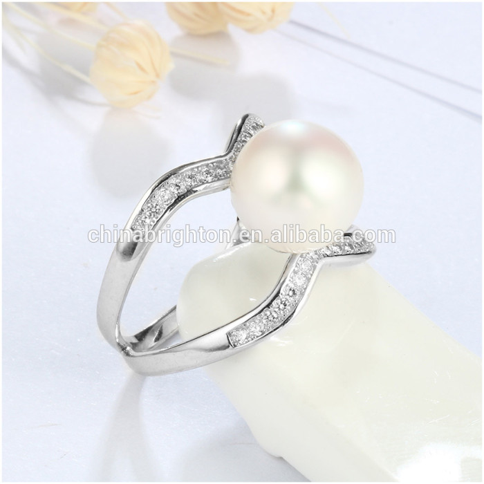 Bride Accessories 925 Sterling Silver Wedding Ring With Clear Zircon And Pearl 1-5y2579-15600