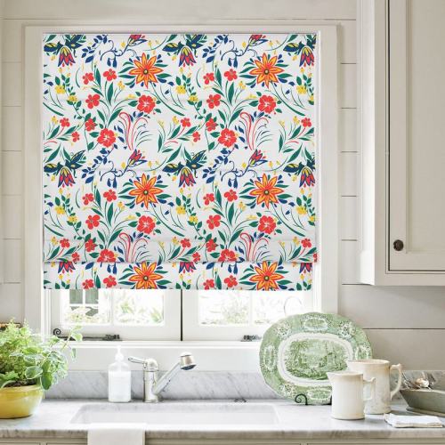 LOREN Floral Botanical Print Polyester Linen Room Darkening Roman Shade