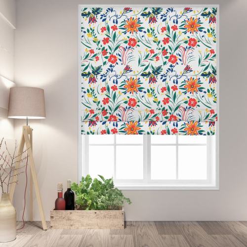 LOREN Floral Botanical Print Polyester Linen Room Darkening Roman Shade