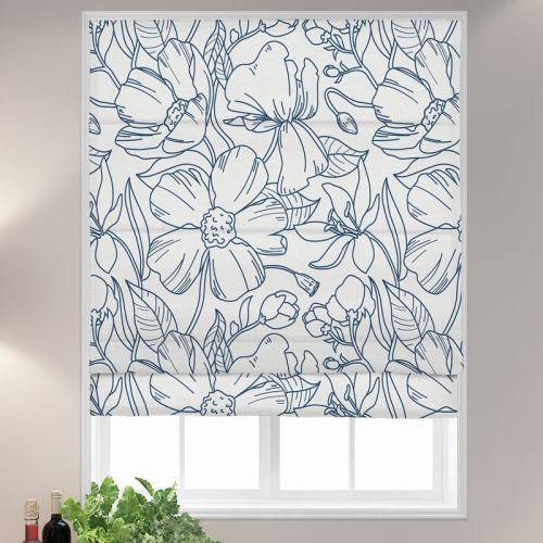 EMMA Floral Botanical Print Polyester Linen Room Darkening Roman Shade