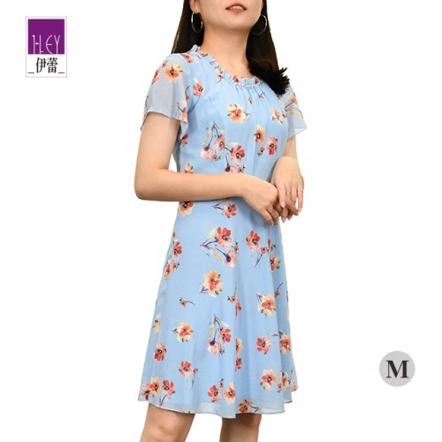 808757122  Taiwan elegant ruffled stand collar floral-print dress for women