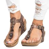 Women Large Size Adjustable Buckle Wedge Casual Sandals