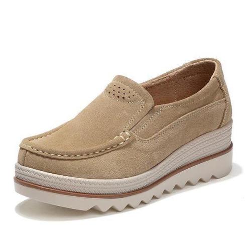 Womens Breathable  Suede Round Toe Slip On Platform Shoes