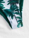 Palm Tree Print Back Lace Up Bikini