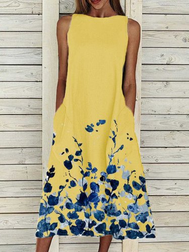 White Cotton Round Neck Patchwork Casual Dresses