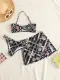 Chain Floral Print Halter Three-Piece Bikini