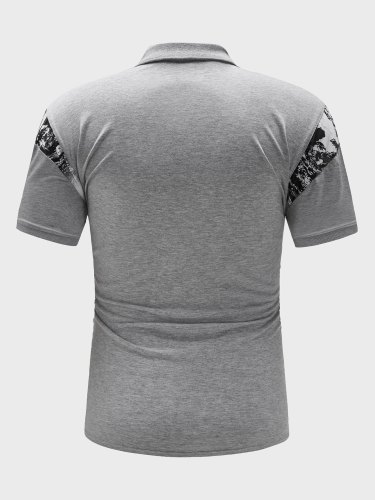Men's solid color stitching casual POLO shirt