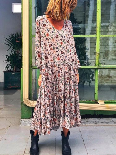 Plus Size long  Sleeve V-neck  Elegant Casual    Dress