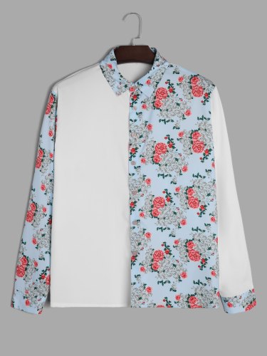 Men's Contrast Floral Print Long Sleeve Shirt