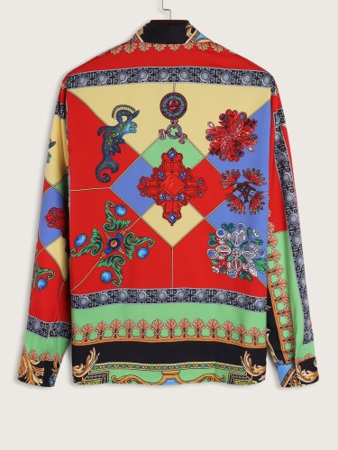 Men's Baroque Style Print Long Sleeve Blouse