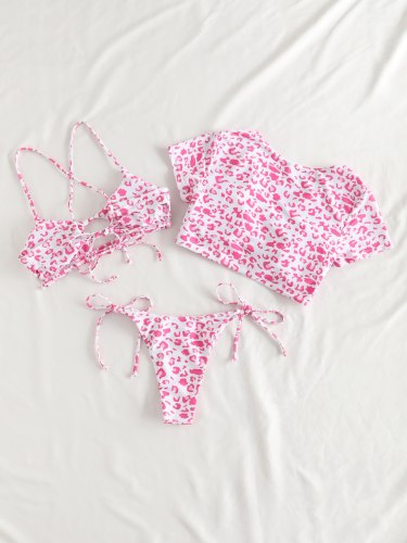 Leopard Print Cinched Three-Piece Bikini