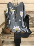 Casual Printed Sun Flower Cotton Round Neck Shirts & Tops