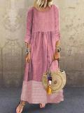 Crew Neck Gray Women  Shift Date Linen crew neck Plain Linen Paneled Dresses