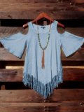Casual Short Sleeve Flare Sleeve Loose Tassel T-Shirt