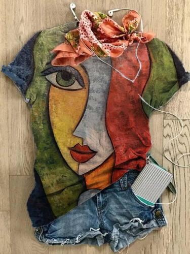 Crew Neck Casual Short Sleeve Printed Shirts & Tops