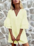 White Solid Half Sleeve Dresses