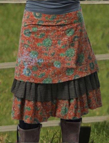 Cotton-Blend Floral Plus Size Skirts
