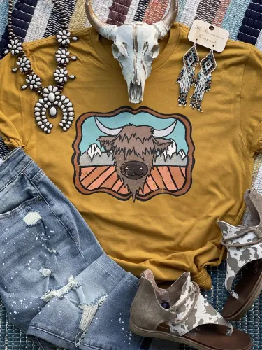 Cartoon Shift Crew Neck Short Sleeve Shirts & Tops