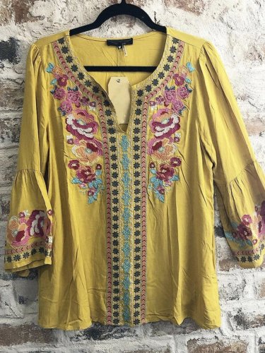 Boho Long Sleeve Cotton-Blend Floral Shirts & Tops