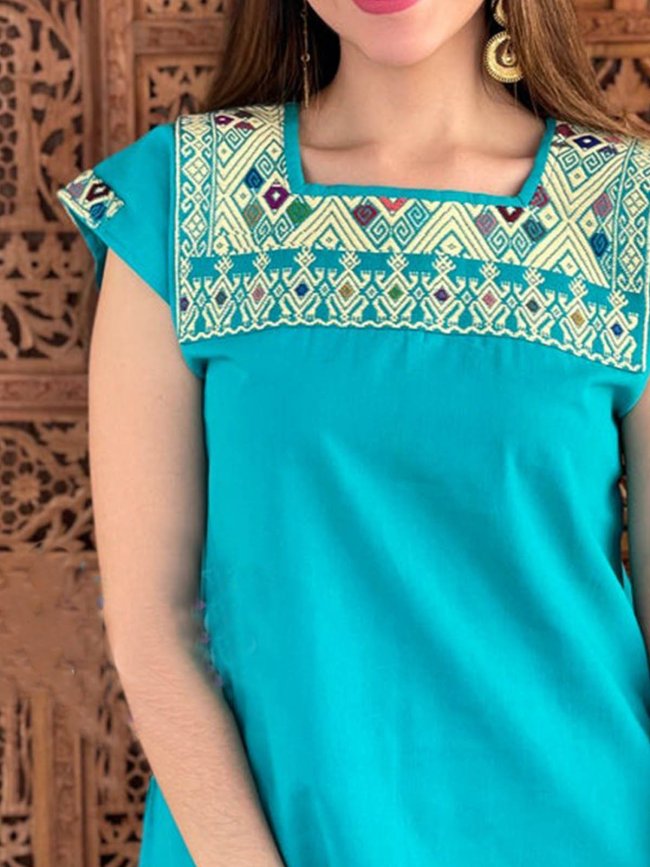 Short Sleeve Casual Square Neck Shirts & Tops
