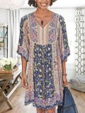 Half Sleeve Casual Cotton-Blend V Neck Dresses