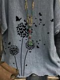 Casual vintage dandelion printed loose top