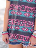 Geometric Vintage V Neck Short Sleeve Shirts & Tops