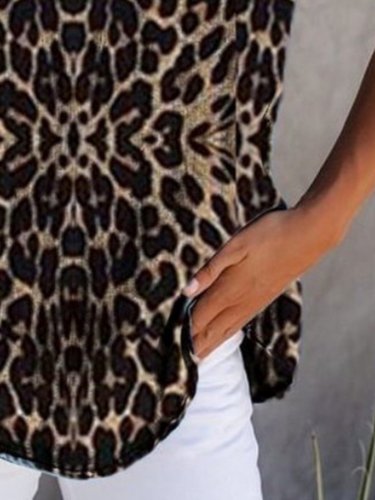 Brown Sleeveless Leopard Halter Shirts & Tops