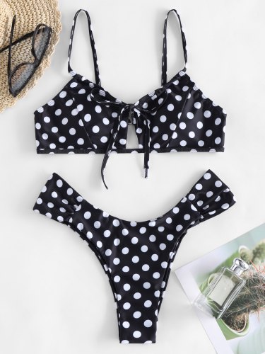 polka dots bowknot high waist Bikini