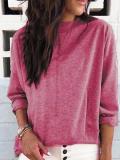 Crew Neck Long Sleeve Plain Cotton Shirts & Tops
