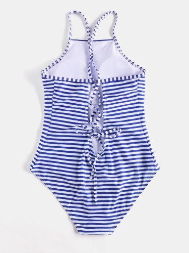 Striped Print One-Piece Swimwear