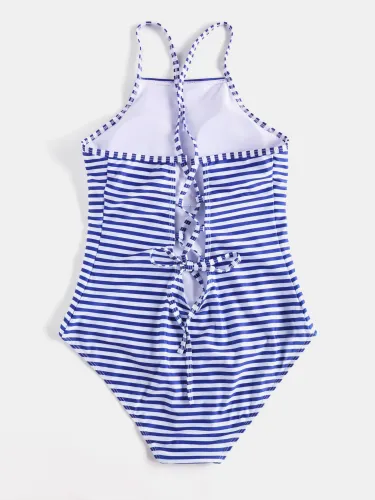 Striped Print One-Piece Swimwear