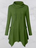 Green Long Sleeve Plain Cotton-Blend Shirts & Tops