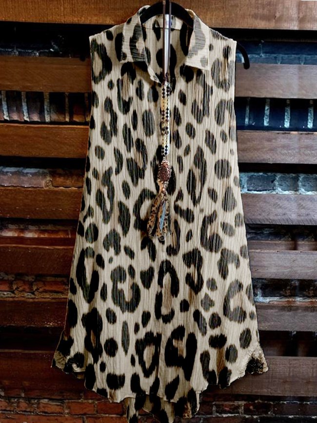 Cotton-Blend Leopard Cold Shoulder Shirts & Tops