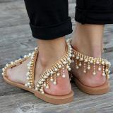Women Plus Size Imitation Pearls Sandals Casual Slip-On Sandals
