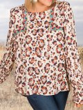 Jersey Long Sleeve Leopard Floral-Print Shirts & Tops