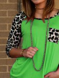 Printed Crew Neck Leopard Casual Shirts & Tops