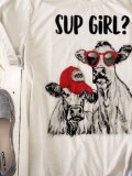 Casual plus size loose letter bull head print short sleeve round neck T-shirt