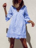 Plus Size Casual V Neck 3/4 Sleeve Dresses