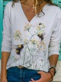 Casual Jersey Floral-Print Long Sleeve Shirts & Tops