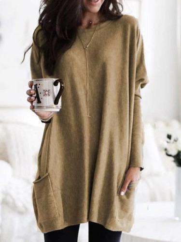 Casual Plain Long Sleeve Crew Neck Shirts & Tops